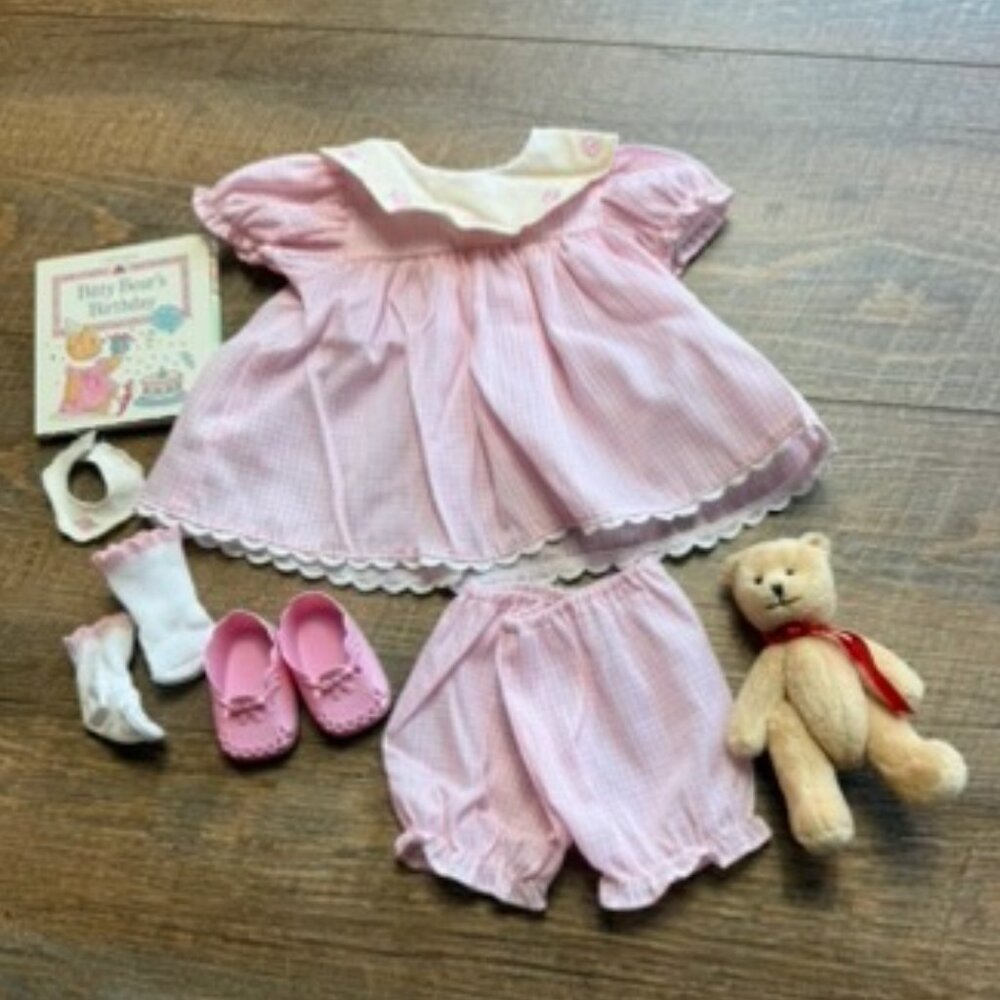 Peasant Company Bitty Baby Birthday Outfit, book bear NOT complete